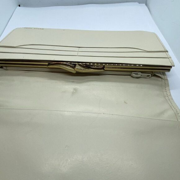 Authentic Hanae Mori Luxury Ivory Fabric & Leather Long Bifold Clutch Wallet - Picture 8 of 9